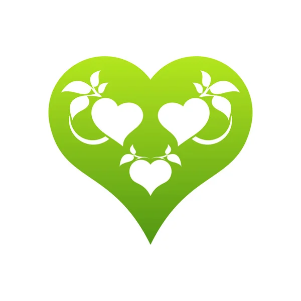 Signe Coeur Amour Vert Avec Des Branches Arbre Arrière Plan — Image vectorielle