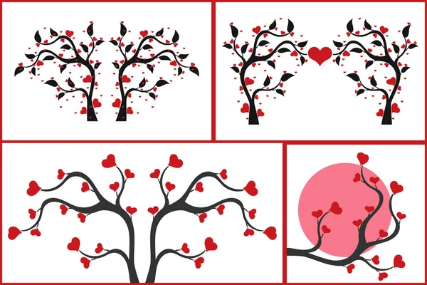 Ramas Árboles Con Corazones Sobre Fondo Blanco — Vector de stock