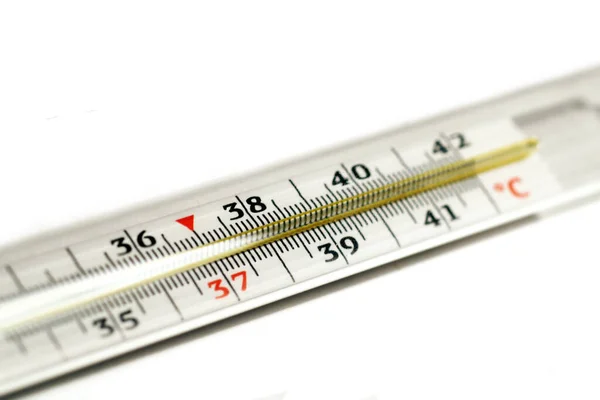 Close Van Een Thermometer Witte Achtergrond — Stockfoto