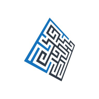 Beyaz arkaplanda mavi ve siyah labirent