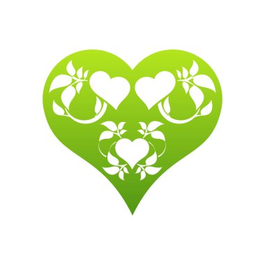 Arka planda ağaç dalları olan yeşil aşk işareti