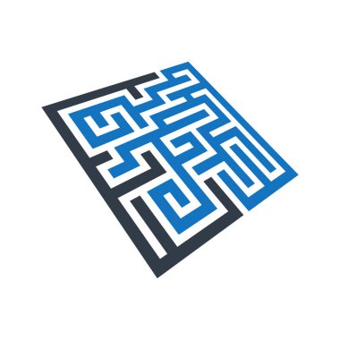 Beyaz arkaplanda mavi ve siyah labirent