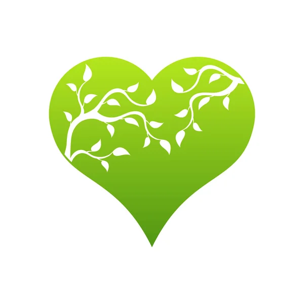 Signe Coeur Amour Vert Avec Des Branches Arbre Arrière Plan — Image vectorielle