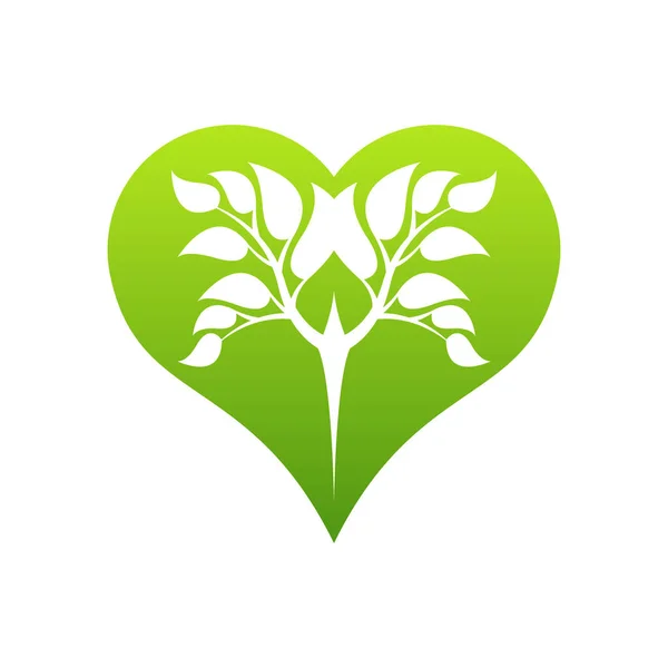Green Love Heart Sign Tree Branches Background — Stock Vector