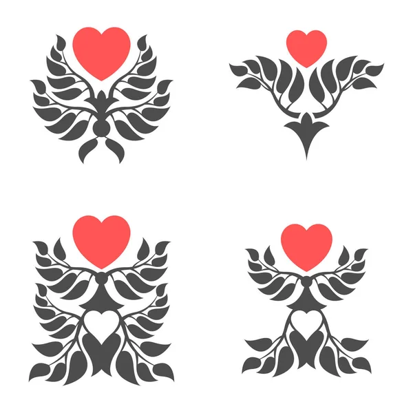 Coeur Avec Icône Feuilles Sur Fond Blanc — Image vectorielle