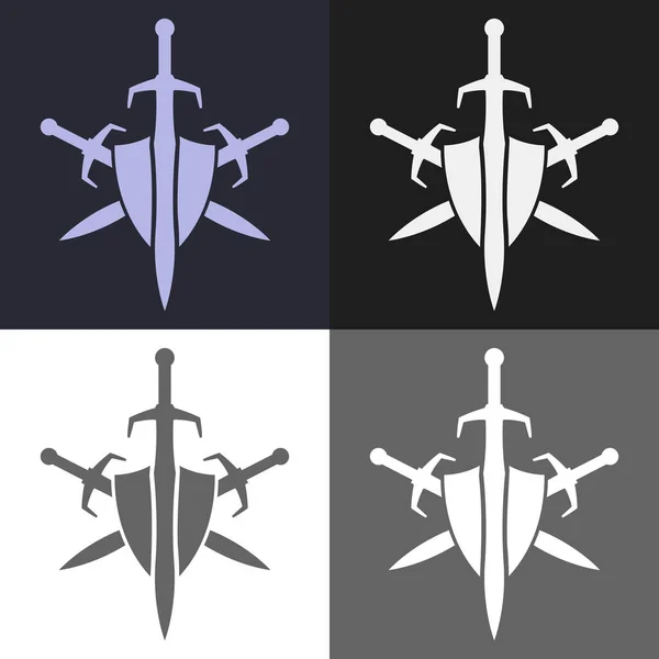 Set Swords Shield Icons — Stock Vector