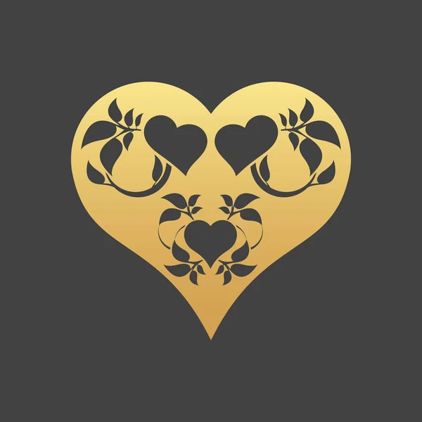 Goldenes Liebesherz Zeichen Mit Baumzweigen Hintergrund — Stockvektor
