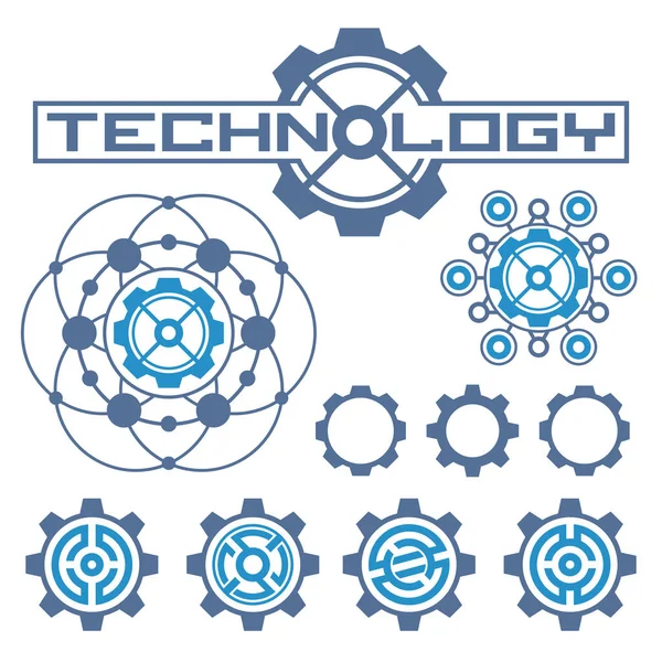 Набір Технологічних Піктограм Білому Абстрактному Сучасному Тлі — стоковий вектор
