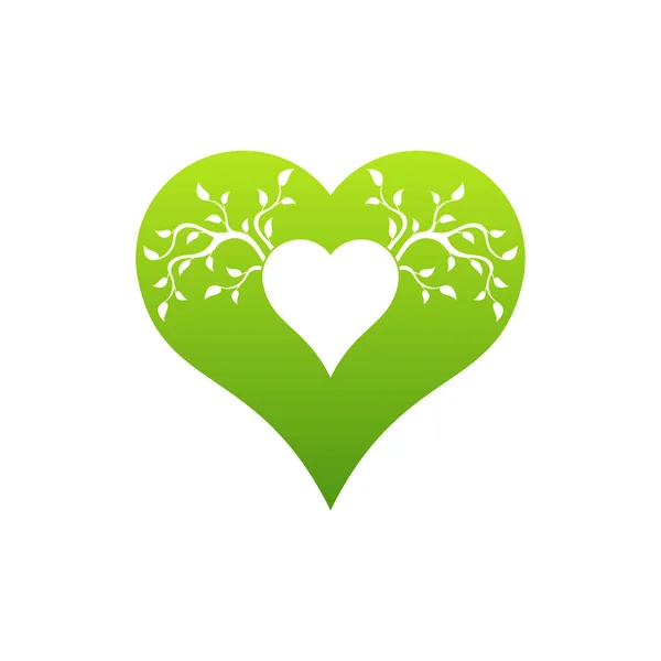 Verde Amor Coração Sinal Com Galhos Árvore Fundo — Vetor de Stock