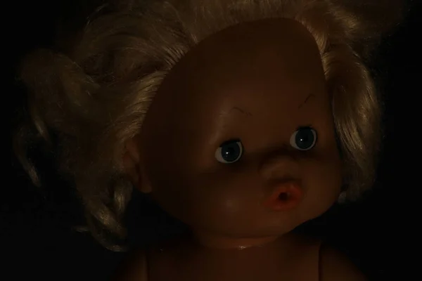 Old Doll Dark Background — Stock Photo, Image