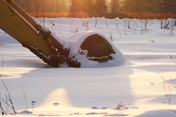 Traktor Snöig Vinteräng — Stockfoto