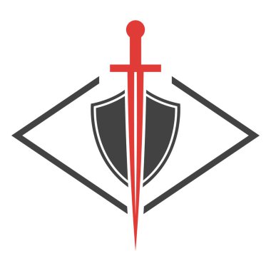 Beyaz arkaplanda kılıç ve kalkan işareti