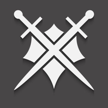 Siyah arka planda beyaz kılıçlar ve kalkan