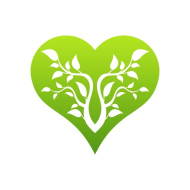 Arka planda ağaç dalları olan yeşil aşk işareti