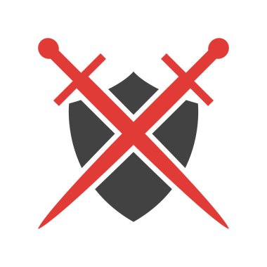 Beyaz arkaplanda kılıç ve kalkan işareti