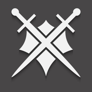 Siyah arka planda beyaz kılıçlar ve kalkan
