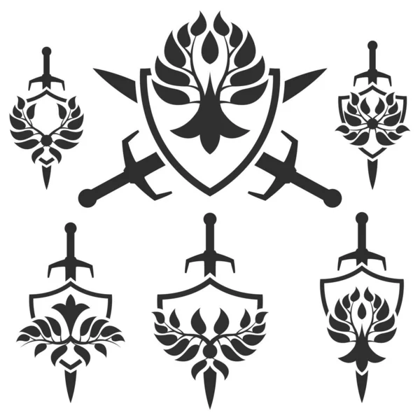 Set Von Schwertern Und Schildsymbolen — Stockvektor