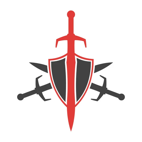 白色背景上的剑和盾牌标志 — 图库矢量图片