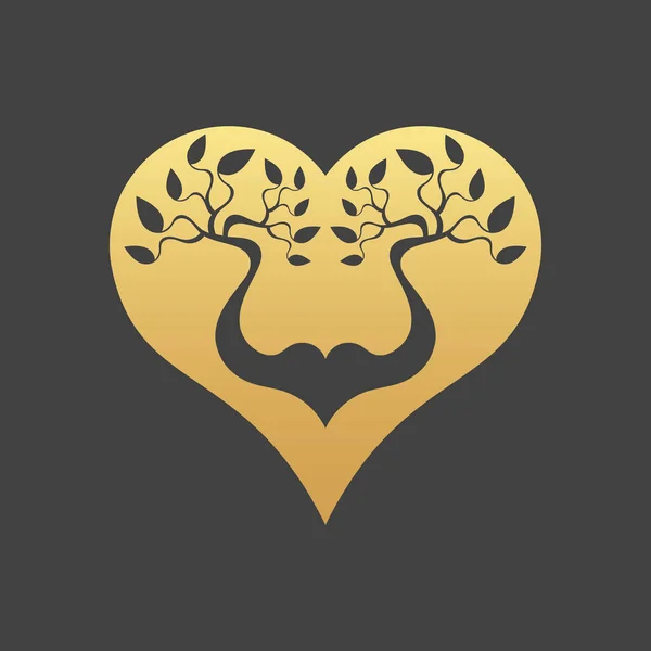 Coeur Amour Doré Signe Avec Branches Arbre Arrière Plan — Image vectorielle