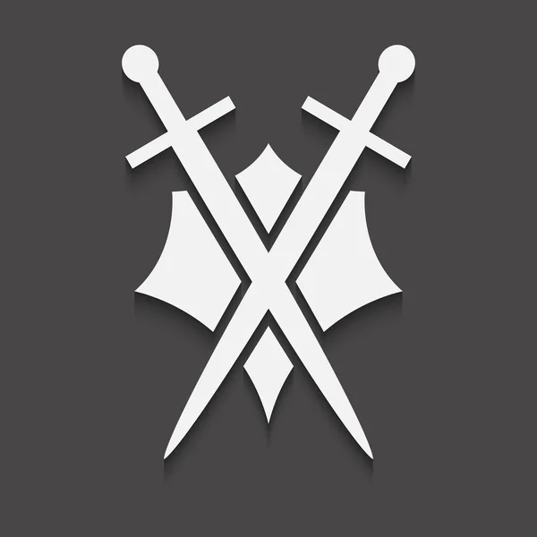 Espadas Blancas Escudo Sobre Fondo Negro — Archivo Imágenes Vectoriales