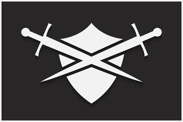 White Swords Shield Black Background — Stock Vector