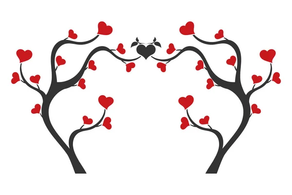 Ramas Árboles Con Corazones Sobre Fondo Blanco — Vector de stock