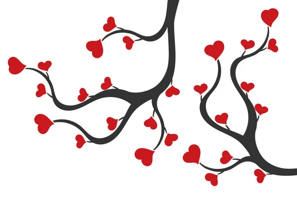 Träd Grenar Med Hjärtan Vit Bakgrund — Stock vektor