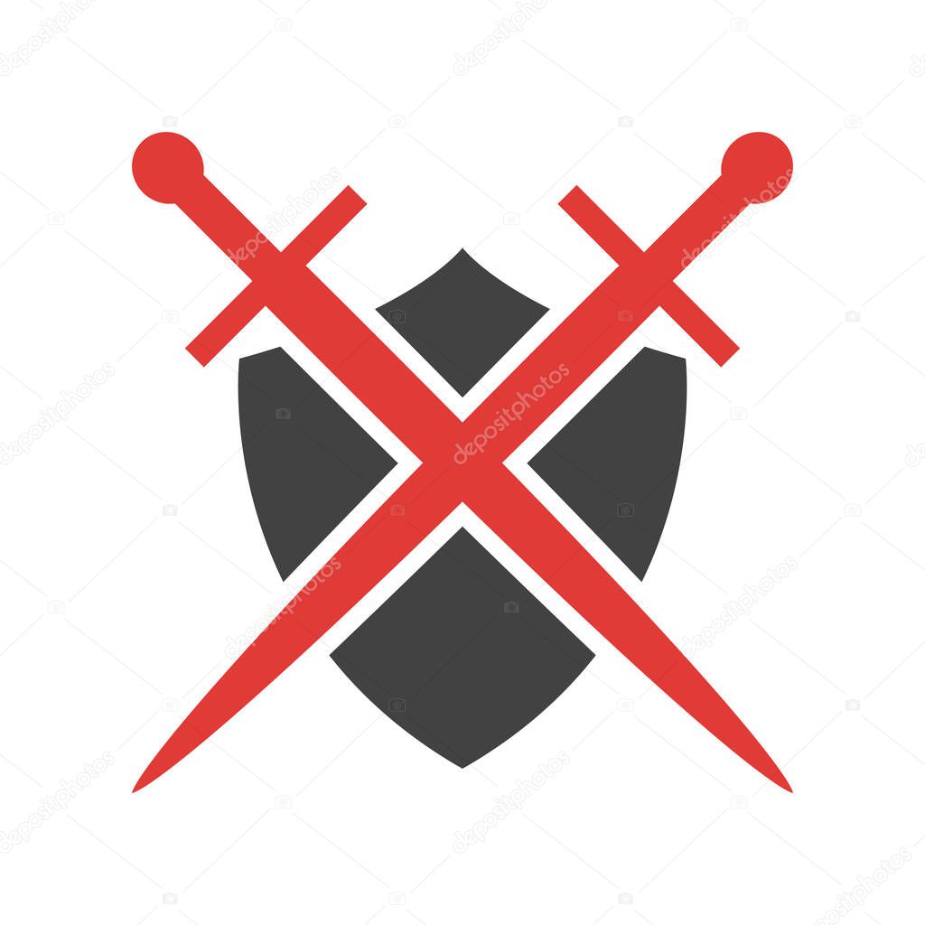 Swords and shield sign on white background