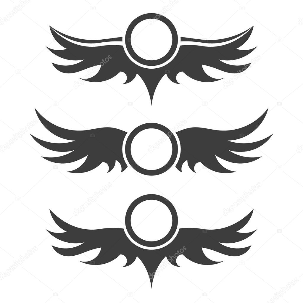 Icon with wings set on white background