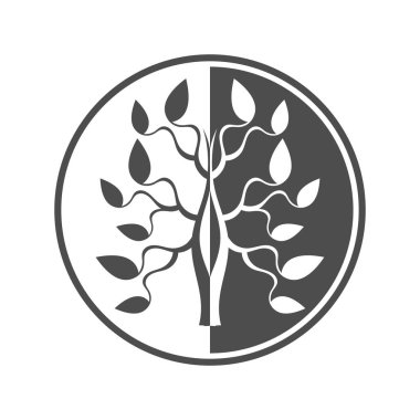 Siyah ve beyaz arkaplanda ağaç simgesi 