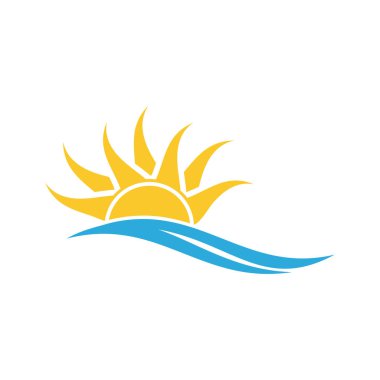 Beyaz arkaplanda deniz simgesinde gün batımı