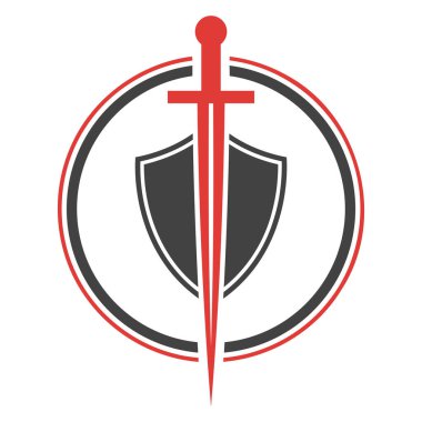 Beyaz arkaplanda kılıç ve kalkan işareti