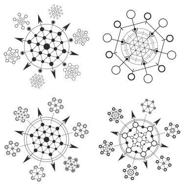 Beyaz zemin üzerinde okları olan siyah ve beyaz daireler