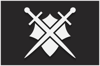 Siyah arka planda beyaz kılıçlar ve kalkan