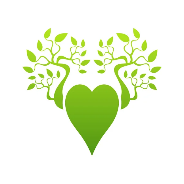 Зеленый Знак Любви Фоне Ветвей Деревьев — стоковый вектор