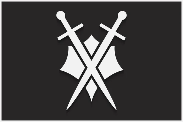 Weiße Schwerter Und Schild Auf Schwarzem Hintergrund — Stockvektor