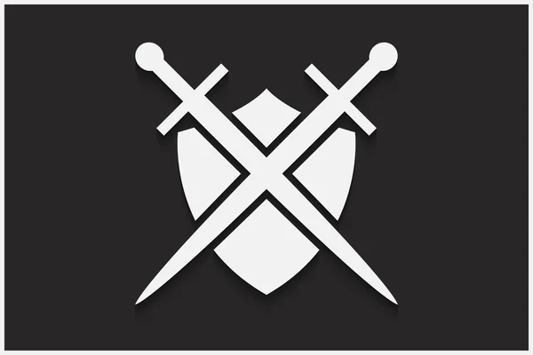 Weiße Schwerter Und Schild Auf Schwarzem Hintergrund — Stockvektor