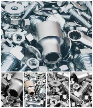 Metal vida ve cıvatalardan oluşan fotoğraf kolajı