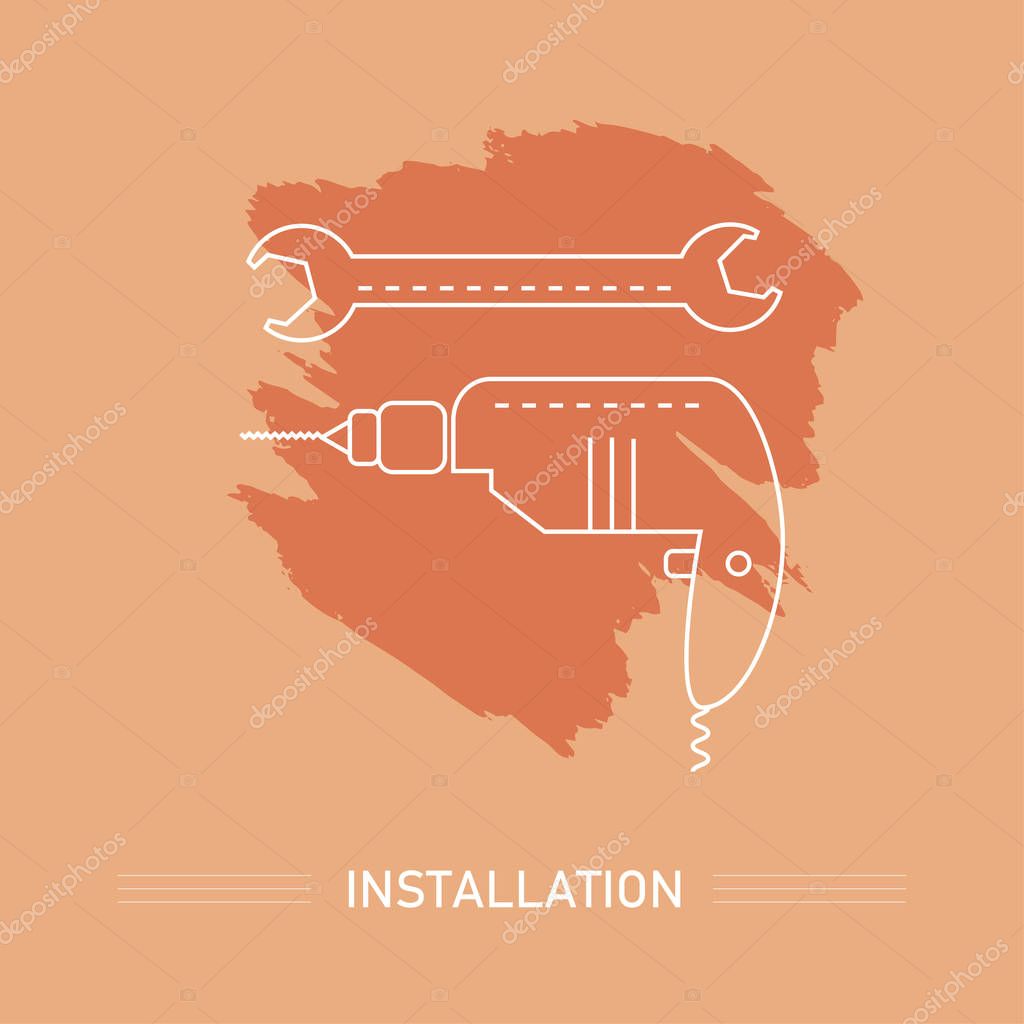 Modern line icons for repair and design company. Vector line logo