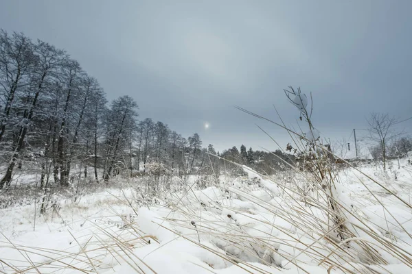 Blauwe lucht met sneeuwveld — Stockfoto