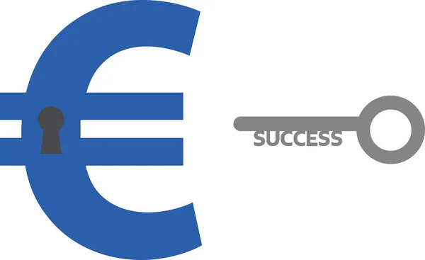 Euro met sleutelgat en succes sleutel — Stockvector