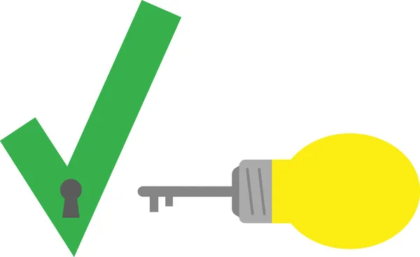 Marca de verificação do vetor fechadura e chave da lâmpada —  Vetores de Stock