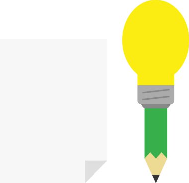 Yeşil ışık ampul ucu ile kağıt kalemle