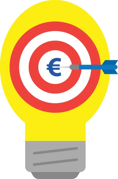 Gloeilamp en bullseye met euro en dart — Stockvector