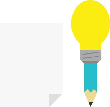 Turkuaz ampul ucu ile kağıt kalemle