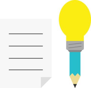 Turkuaz ampul ucu ile çizgili kağıt kalemle