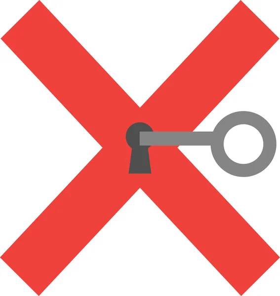 Sleutel ontgrendeling x mark sleutelgat — Stockvector