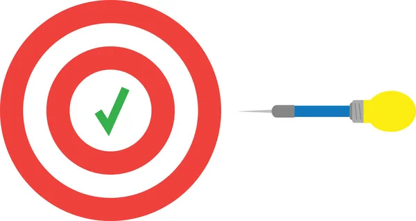 Bullseye with check mark and light bulb dart — Stock Vector