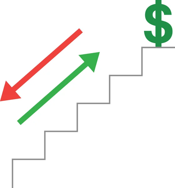 Escaliers avec dollar et flèches descendant et montant — Image vectorielle