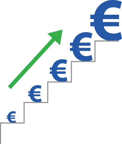 Euro és nyíl mozog-e fel a lépcsőn — Stock Vector